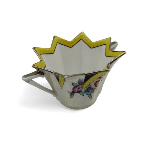 NORITAKE STAR Shaped Sugar Bowl Yellow Floral Starburst Design Japan Vintage - Picture 6 of 11
